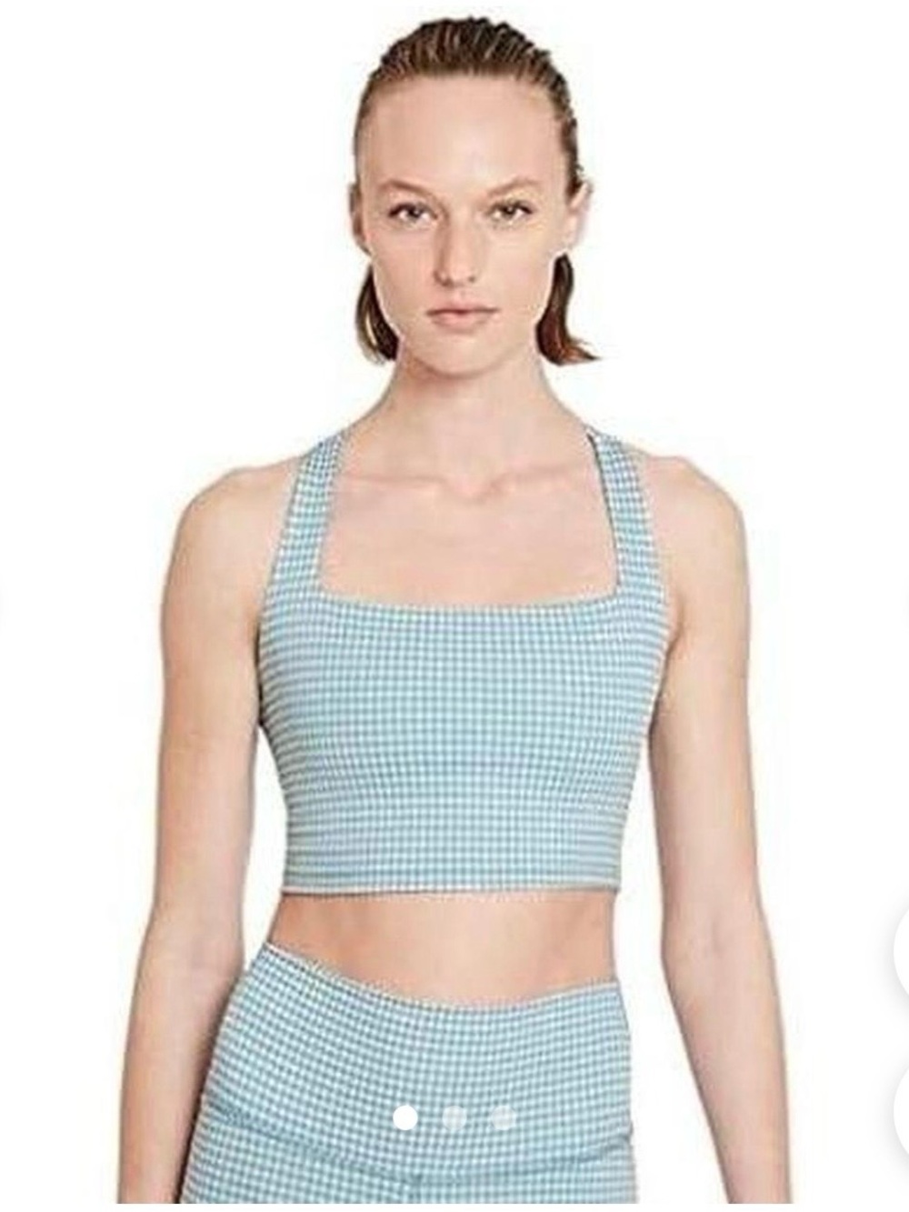 Nike Blue Gingham SET Square-Neck Crop Tank Top and bike shorts